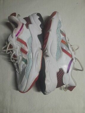 adidas White Leather Kids Sneakers with Rainbow Accents